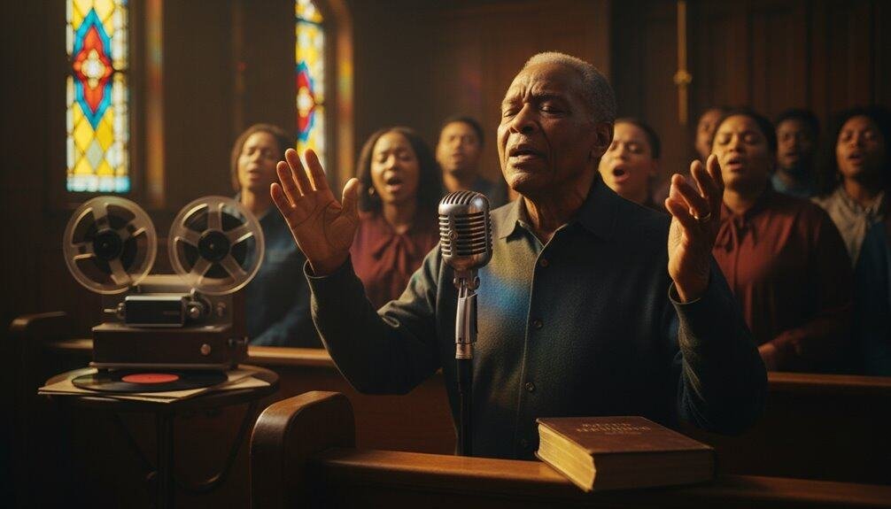 Christian Spirituals History, Lyrics, and Iconic Recordings My Bible Song 2026 Church choir singing passionately in worship service with a preacher leading, capturing the essence of spiritual music, biblical teachings, and community praise at a sacred church setting.