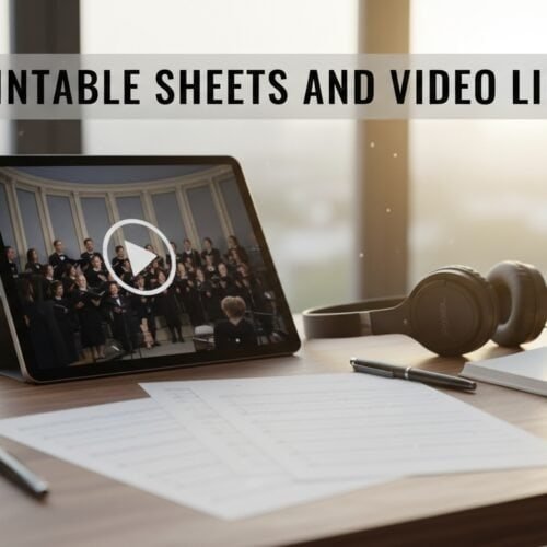 Church choir singing on a tablet for Christian worship videos.