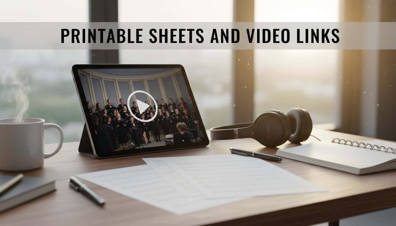 Church choir singing on a tablet for Christian worship videos.