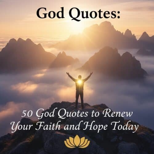 50 God Quotes to Renew Your Faith and Hope Today My Bible Song 2026 Inspiring prayer and faith in nature, showing a person with arms raised at sunrise over clouds and mountains for divine inspiration and hope.