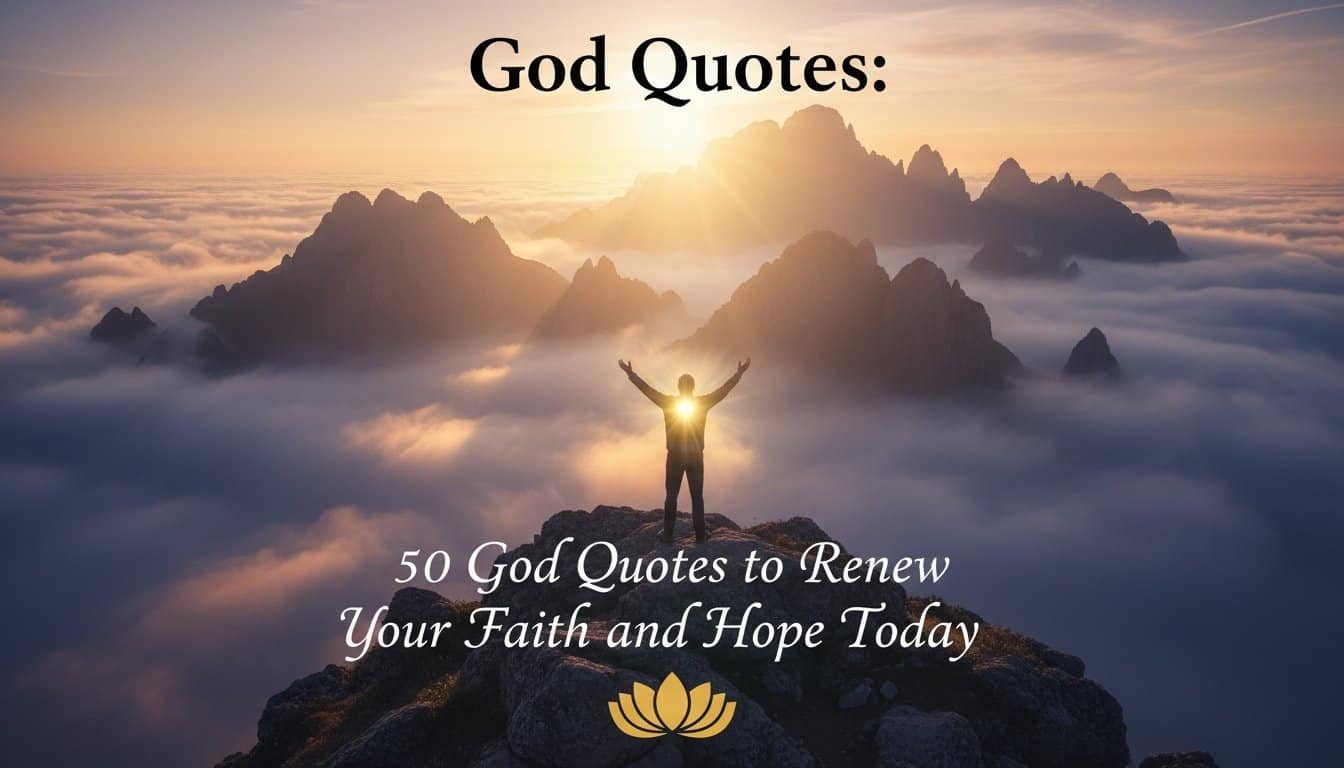 Inspiring prayer and faith in nature, showing a person with arms raised at sunrise over clouds and mountains for divine inspiration and hope.