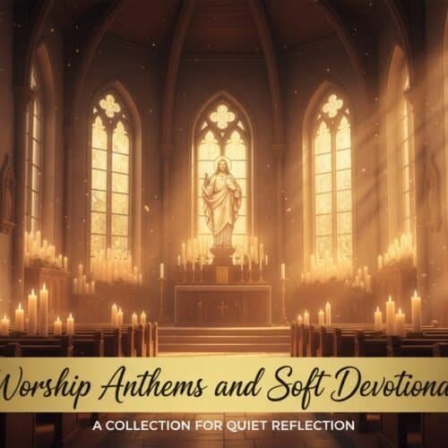 The Best Songs About Jesus Worship Anthems and Soft Devotionals My Bible Song 2026 Elegant church interior illuminated by warm sunlight, filled with lit candles and a central statue of Jesus, perfect for spiritual reflection, prayer, and worship music.