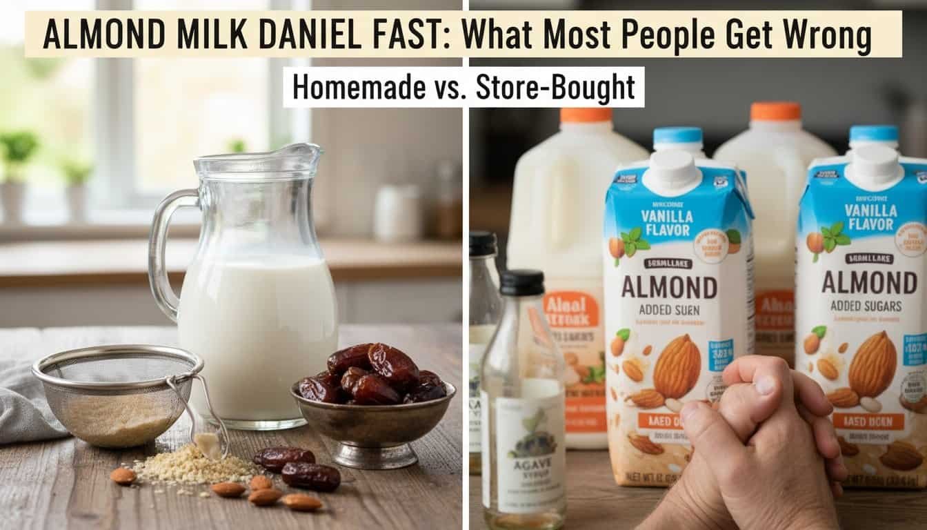 Almond milk homemade versus store-bought with ingredients like dates, almonds, and vanilla flavor for healthy alternatives.