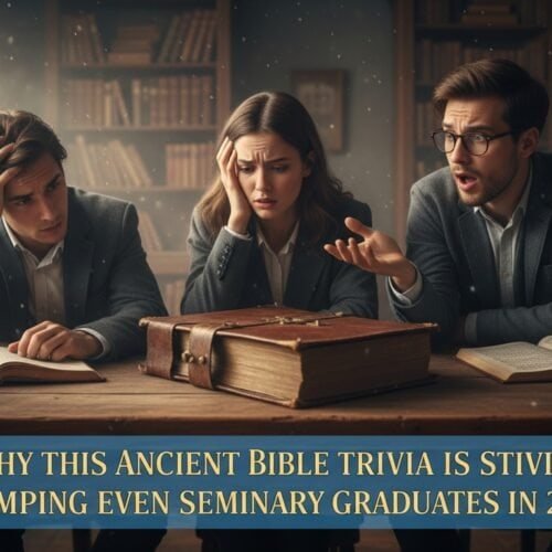 Why This Ancient Bible Trivia Is Stumping Even Seminary Graduates in 2026 My Bible Song 2026 An image of three confused young adults debating in a scholarly library, surrounded by old books, illustrating the complex nature of ancient Bible trivia and its challenging impact on seminary students.
