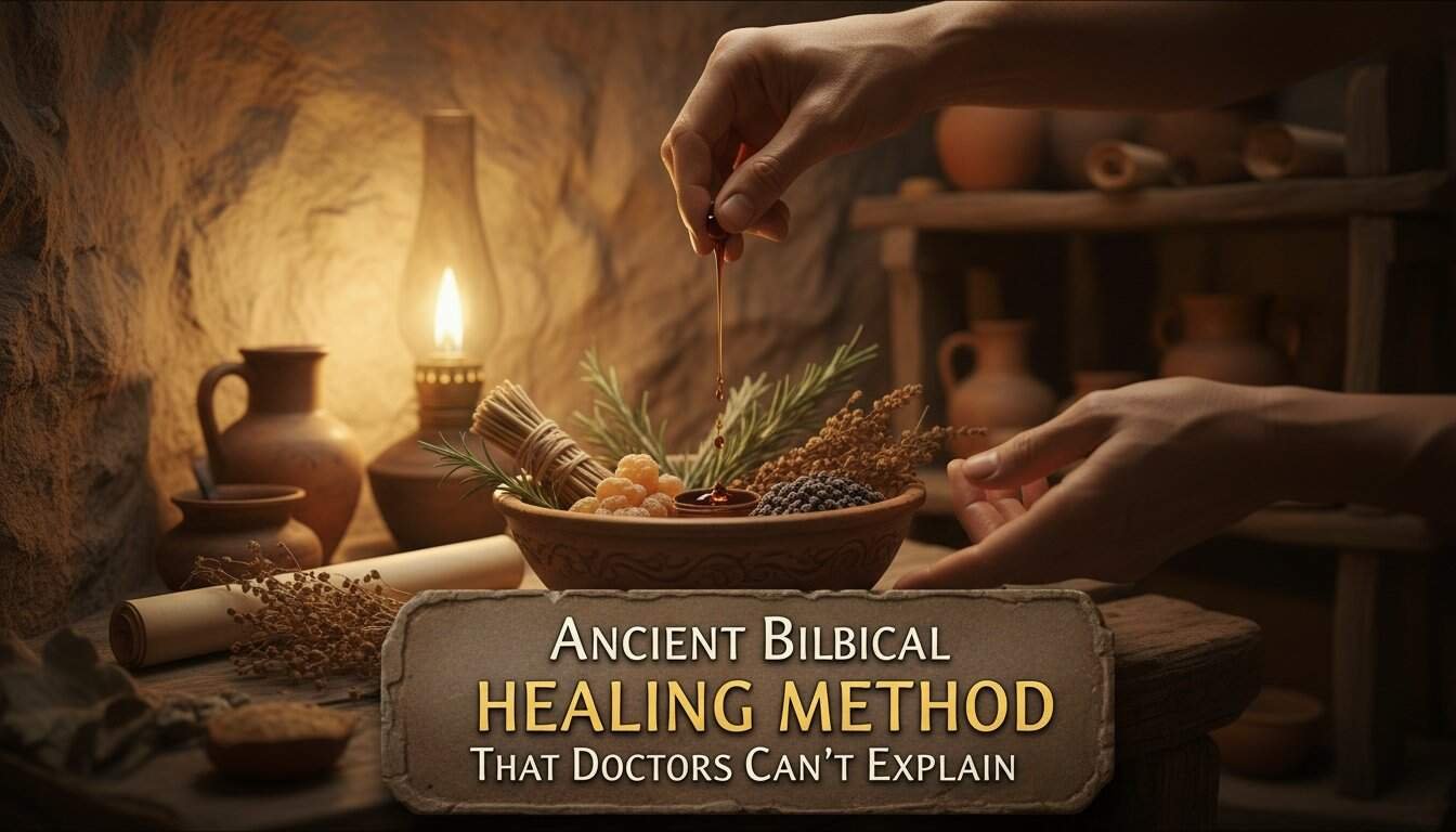 Versatile biblical healing method showcased with natural ingredients, oil, and herbs for spiritual health and divine healing. Perfect for those exploring biblical medicine and faith-based wellness.