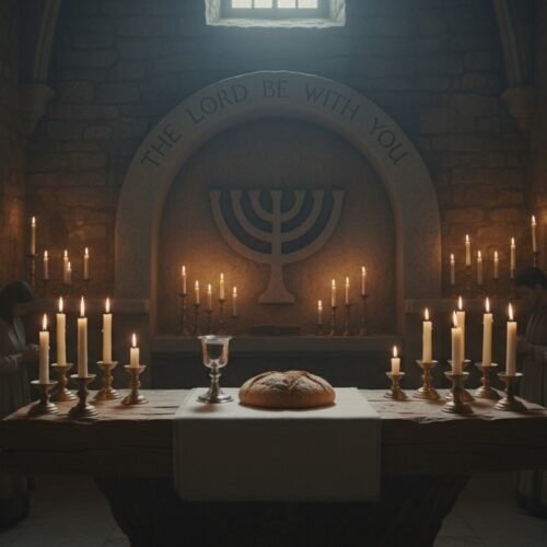 Why This Ancient Biblical Communion Prayer Is Going Viral Among Churches My Bible Song 2026 Alt text: Worshippers in prayer around an altar with candles, bread, and wine in a church, symbolizing communion and spiritual unity.