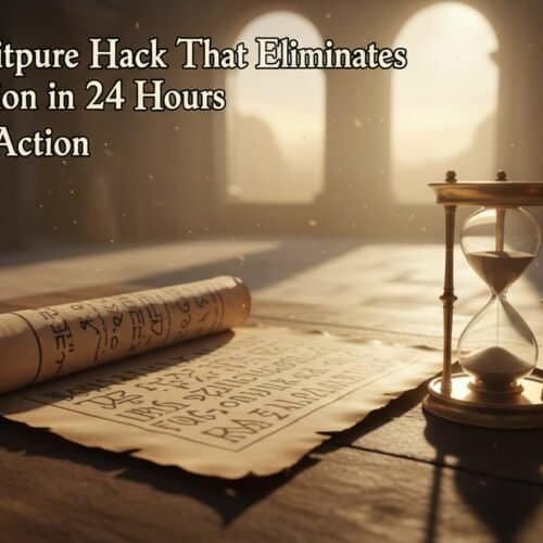 Ancient scroll, hourglass, quill pen, and old books on wooden desk, symbolizing biblical study and spiritual growth, perfect for Christian faith and prayer tools.