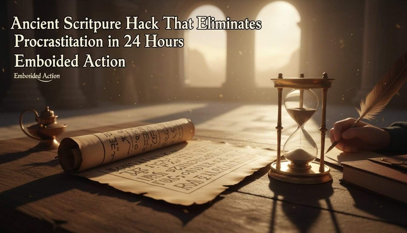 Ancient scroll, hourglass, quill pen, and old books on wooden desk, symbolizing biblical study and spiritual growth, perfect for Christian faith and prayer tools.