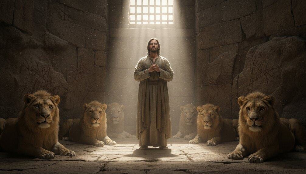 Divine Jesus in a sacred church scene with lions.