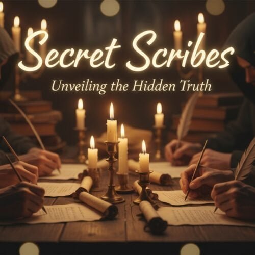 Why the Bible's Real Authors Will Surprise Every Christian My Bible Song 2026 Ancient manuscript writers with quills illuminated by candlelight, studying and documenting divine truths in a cozy, mysterious setting. Perfect for Christian inspiration and Bible study themes.