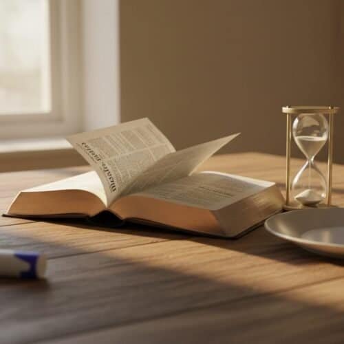 Why Biblical Fasting Works Better Than Ozempic for Lasting Weight Loss My Bible Song 2026 Beautifully lit image of an open Bible, hourglass, and marker on a wooden table near a window.