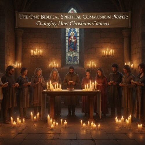 An uplifting image of a church congregation engaged in spiritual communion, illuminated by candles, emphasizing biblical worship and Christian fellowship.