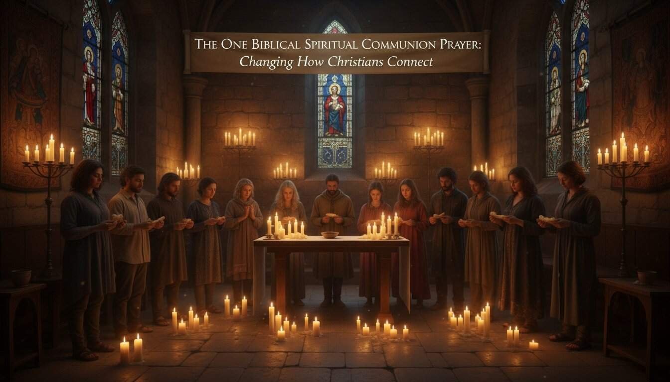 An uplifting image of a church congregation engaged in spiritual communion, illuminated by candles, emphasizing biblical worship and Christian fellowship.