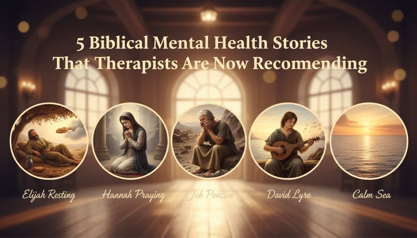 Inspirational biblical stories for mental health and healing, recommended by therapists, including Elijah, Hannah, Job, David, and the calming sea.