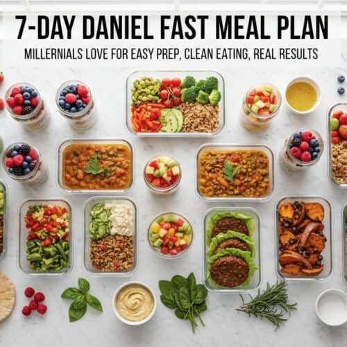 Healthy plant-based meal options for Daniel Fast, including fruits, vegetables, grains, and legumes, ideal for spiritual fasting and clean eating lifestyles.