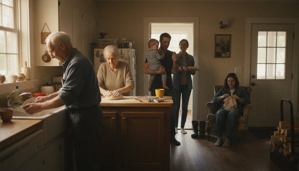 Grandparents, parents, and children sharing a joyful, loving family life in a welcoming home setting.