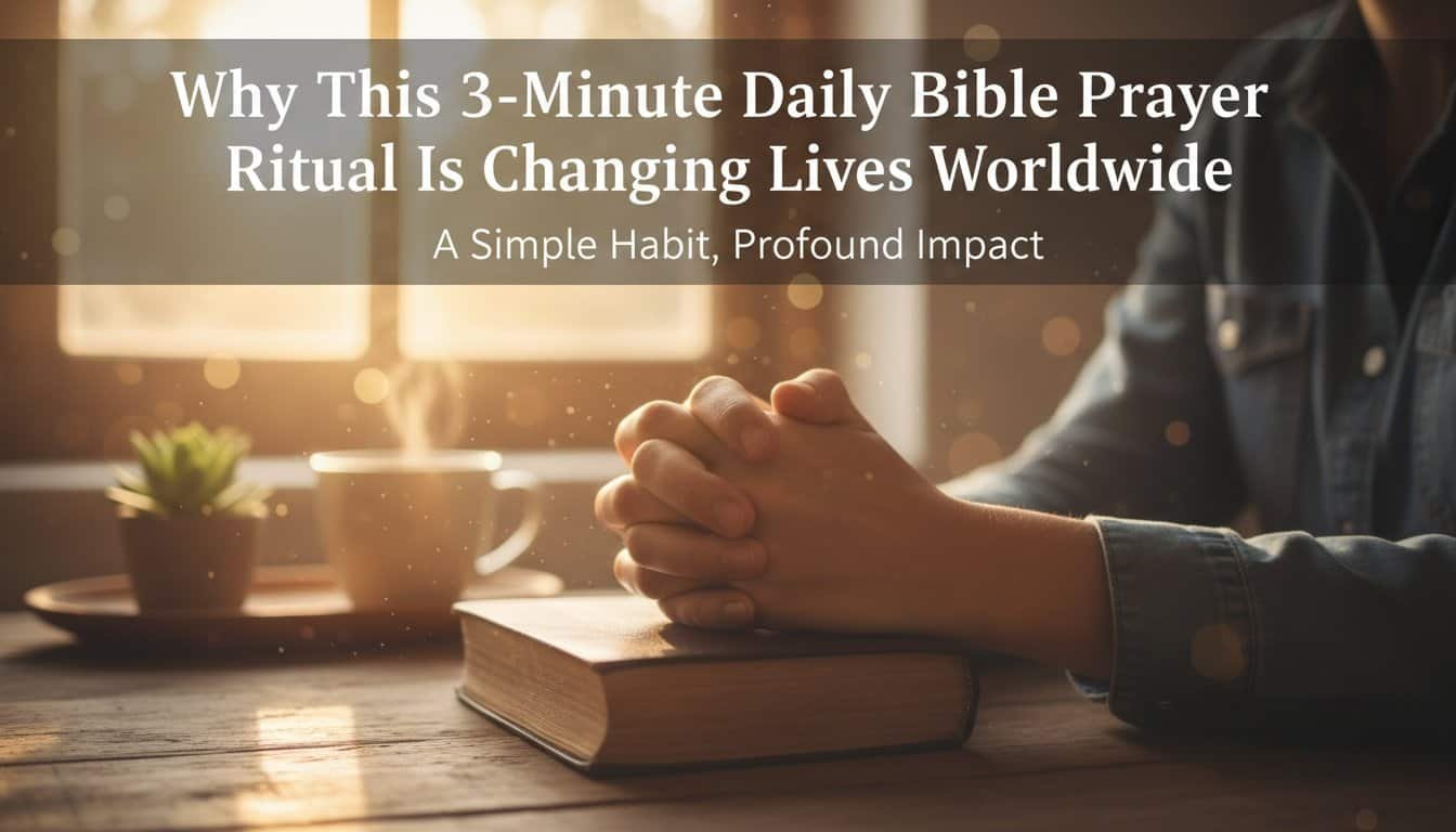 A person praying with hands clasped over a Bible, emphasizing daily Bible prayer and its transformative power worldwide.