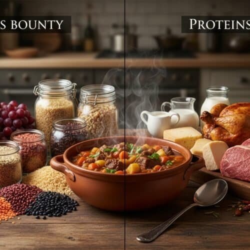 Healthy foods like vegetables, grains, and dairy provide essential nutrients for a balanced diet.