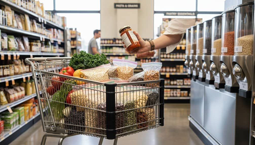 Accessible ALT text highlighting grocery shopping in a supermarket, fresh vegetables, and healthy food options for wellness and nutrition.