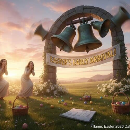 Easter 2026 Date Shocks Everyone This Year My Bible Song 2026 Vivid Easter morning scene with singing women and ringing bells celebrating the Lord's resurrection.