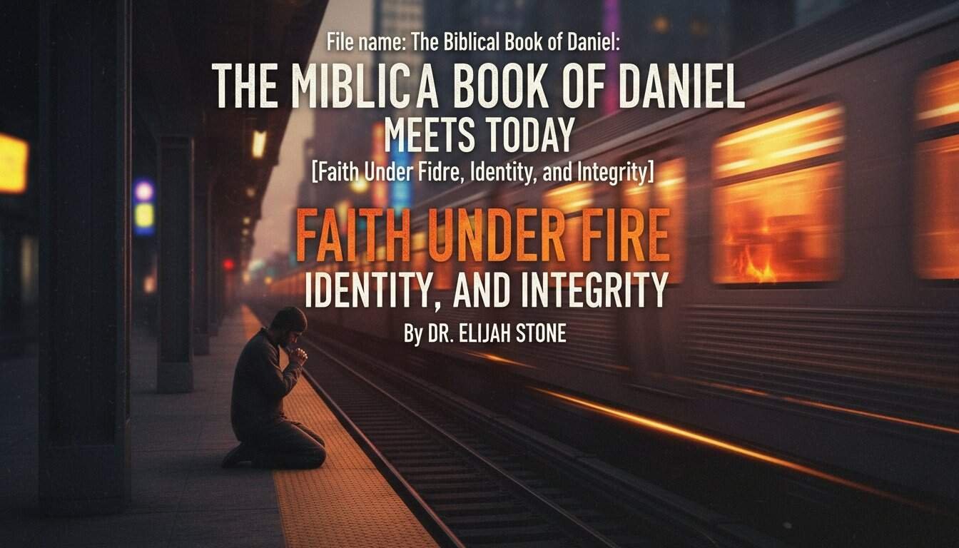 Praying man on subway platform during train emergency, faith, prayer, overcoming adversity, spiritual strength, biblical inspiration, trust in God, Christian faith.