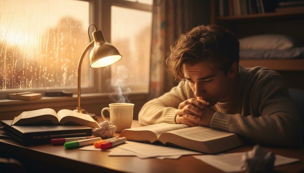 7 Bible Verses Every Struggling Student Needs to Read Today My Bible Song 2026 Young man reading Bible in warm at-home setting with coffee and study materials, reflecting faith and devotion, ideal for Christian worship and prayer. Perfect for Bible study, prayer, and spiritual growth.