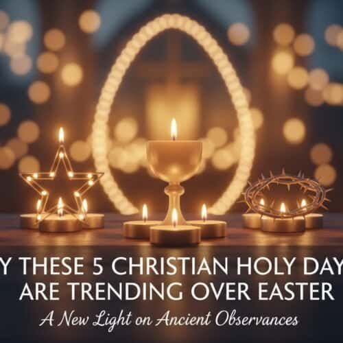 Wax candles and symbolic Christian holiday ornaments on wooden table, celebrating Easter and ancient traditions with religious significance and modern trending observances.