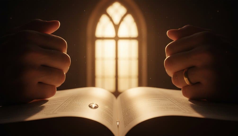 Why John 3-16 Still Breaks Hearts 2000 Years Later My Bible Song 2026 Hands praying over an open Bible with a glowing church window in the background, symbolizing faith, worship, and devotion in Christian prayer and Bible studies.