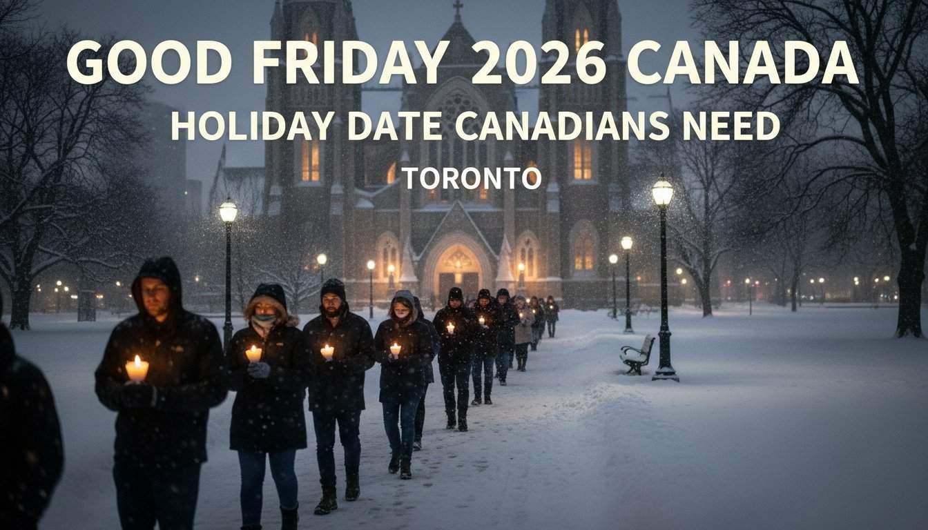 People lighting candles during Good Friday procession in Toronto, Canada, on snowy evening, emphasizing faith and community for Easter and holiday celebrations.