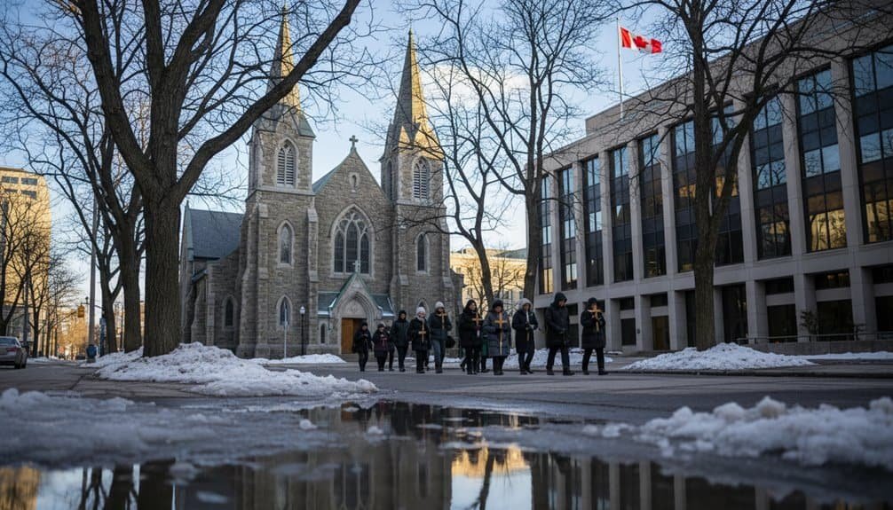 Good Friday 2026 Canada: Holiday Date Canadians Need My Bible Song 2026 A group of people walking with religious faith outside a church during winter.