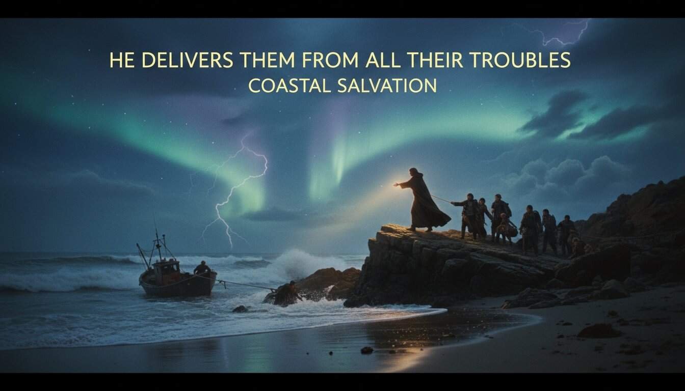 Beach at Night with Storm and Lighthouse.