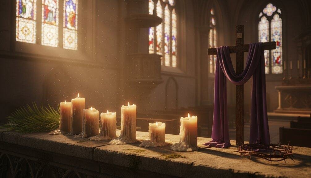 Candles on altar in church.