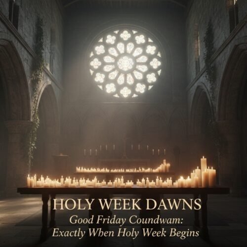 Bright church with candles and stained glass window celebrating Holy Week and Easter dawns.