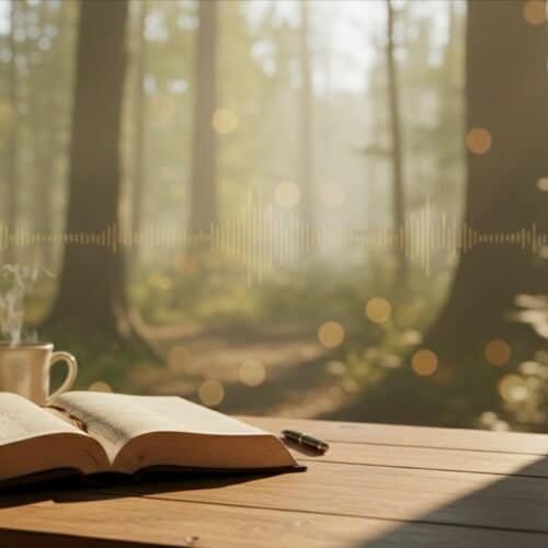 Mark 10:45 The Servant King: Why Jesus Leadership Model Still Outperforms My Bible Song 2026 Bright open Bible on wooden table with coffee mug, journal, and pen in a serene forest setting, perfect for prayer, reflection, and spiritual growth.