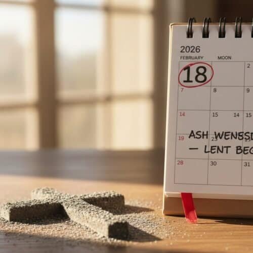 Calendar with Ash Wednesday and Lent start date.
