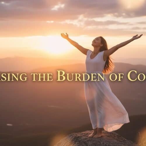 Woman joyfully embracing freedom and faith during sunrise, symbolizing spiritual release and trusting God’s plan. Perfect for Christian worship, prayer, and inspirational Bible songs.