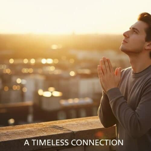 Young man praying during sunset, symbolizing faith and devotion. Perfect for Christian music, prayer, and spiritual connection themes on MyBibleSong.