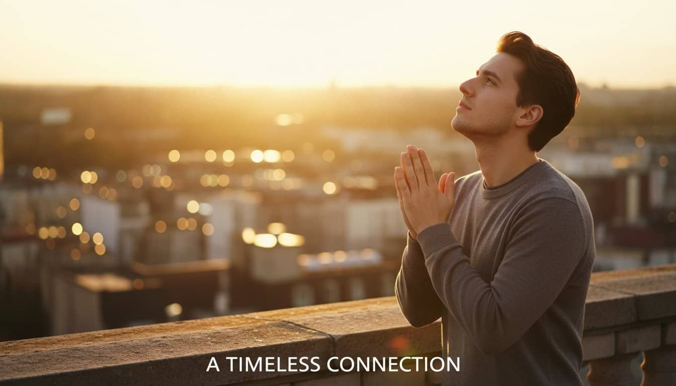 Young man praying during sunset, symbolizing faith and devotion. Perfect for Christian music, prayer, and spiritual connection themes on MyBibleSong.