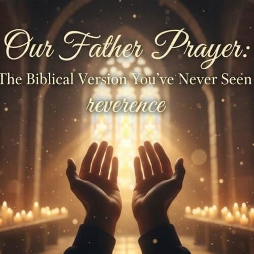 Inspiring image of prayer hands raised inside a church with lit candles and stained glass windows, symbolizing spiritual worship and the biblical significance of prayer and reverence.