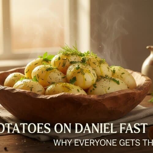 Boiled potatoes garnished with herbs, served in a rustic wooden bowl with steam rising, cozy kitchen setting, natural sunlight, healthy comfort food, fresh ingredients, wholesome meal.