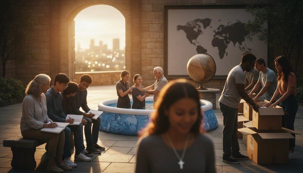 Children learning Bible verses outdoors.