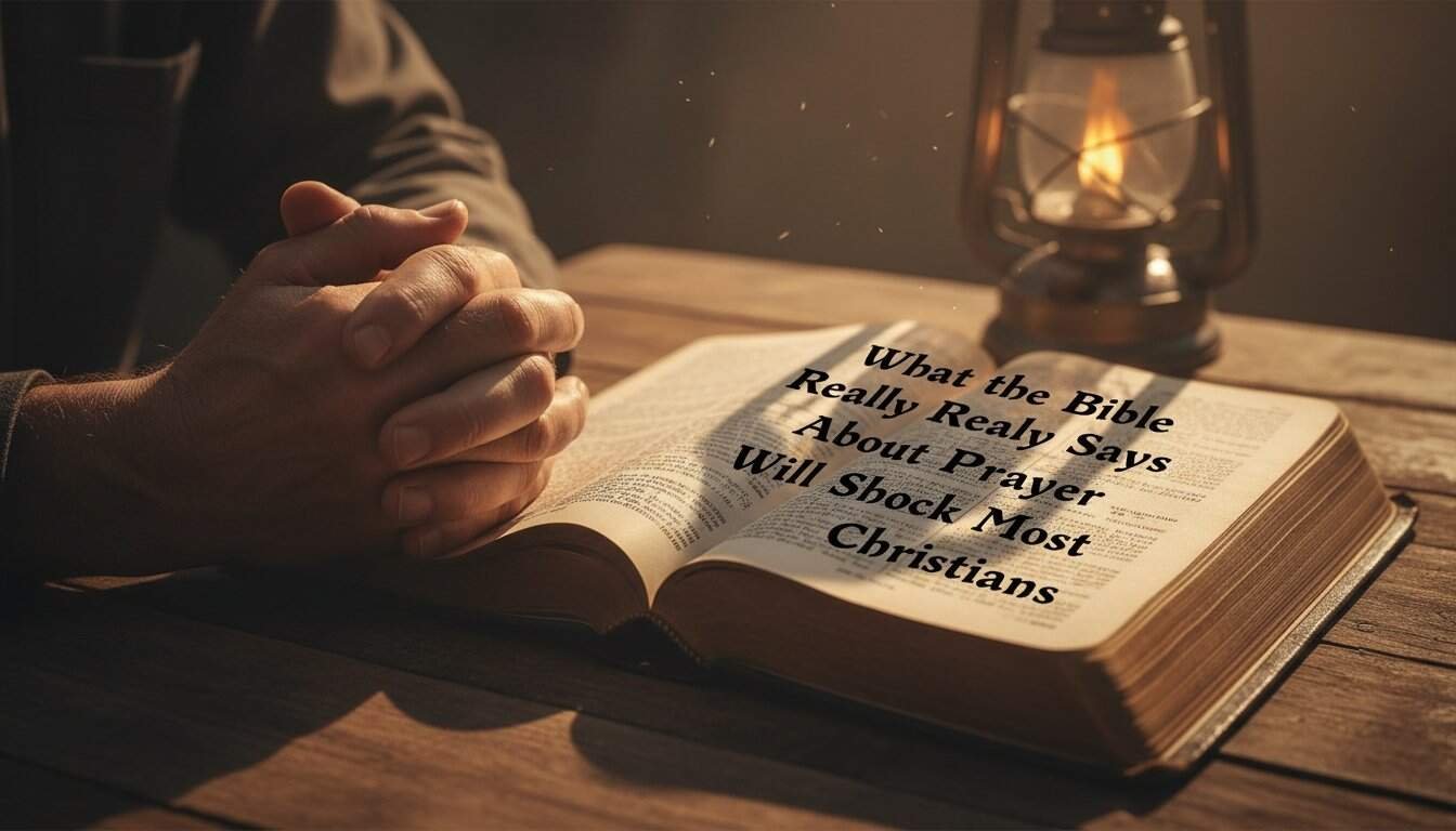 Praying hands placed on an open Bible with prayer and faith theme, candle lantern illuminating, spiritual prayer, Christian worship, prayer posture, devotional reflection, religious devotion, peaceful prayer scene.