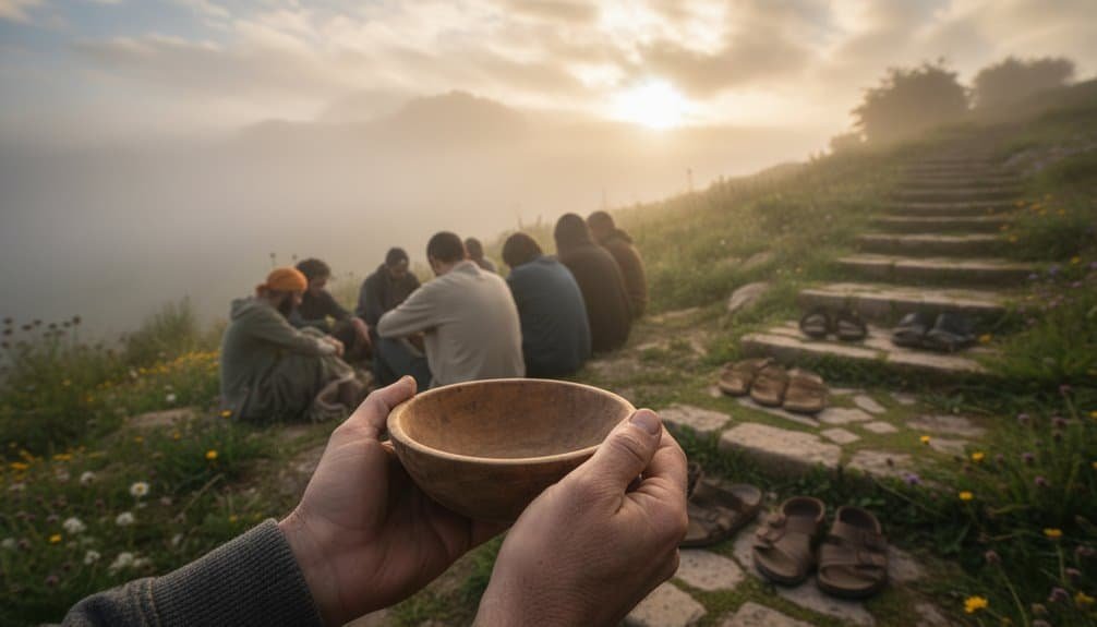 Matthew 5:3-10 - Beatitudes Explained: The Counterintuitive Path to Joy You’re Overlooking My Bible Song 2026 Bible study group seated outdoors during sunrise with the Bible in focus, symbolizing faith, spirituality, and connection with God in a natural setting.