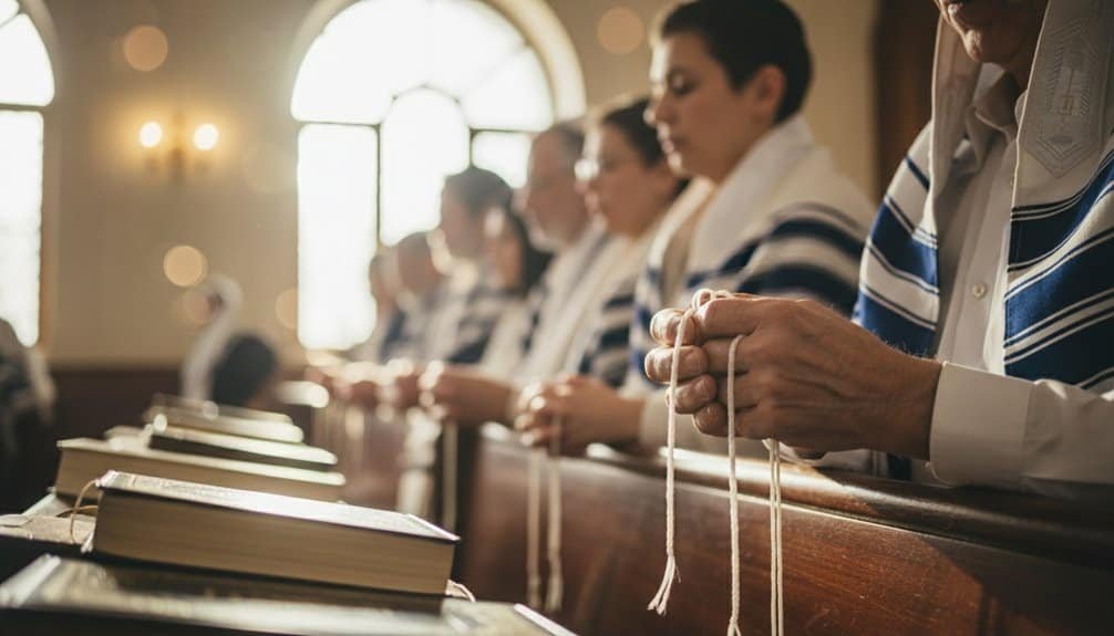 Biblical Prayer Shawls: The Ancient Practice Making a Comeback My Bible Song 2026 Devout worshipers holding prayer strings during a spiritual service in a church setting.