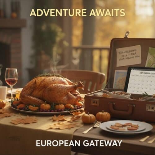 Thanksgiving 2026 Date Revealed: Plan Your Holiday Now My Bible Song 2026 Family Thanksgiving dinner scene with roasted turkey, pumpkins, autumn leaves, and a digital calendar in a warm cozy setting.