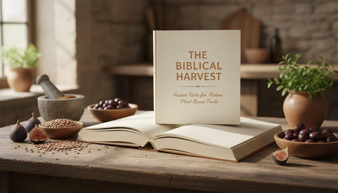 Open Bible and grains for biblical and plant-based feast inspiration.
