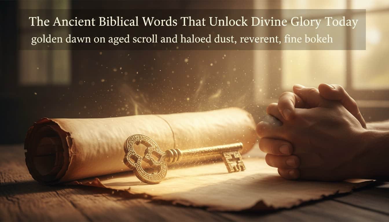 Unlock divine glory with ancient biblical words, scroll, and key. Experience spiritual revelation and the power of scripture in this inspiring worship scene.
