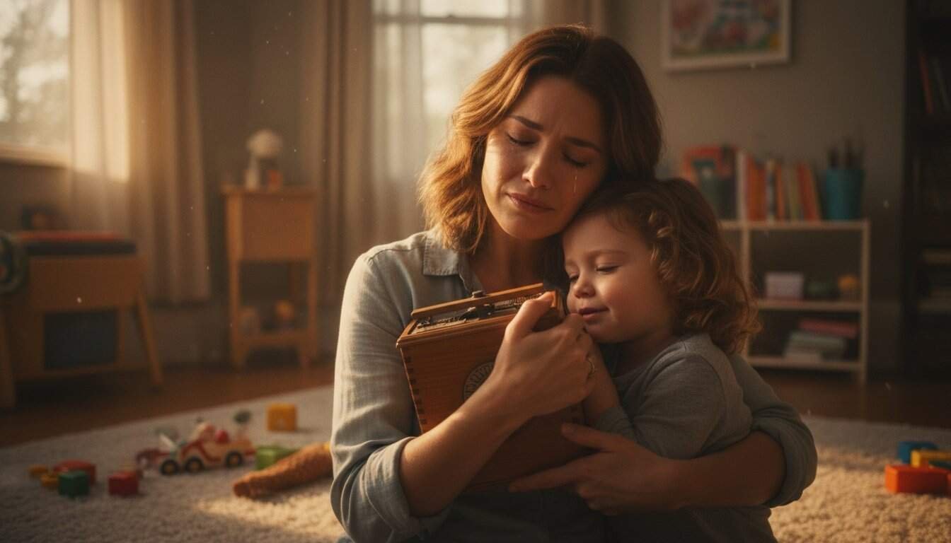 Comforting mother and daughter praying with a Bible in a cozy home setting | Religious children’s prayer and faith in God.