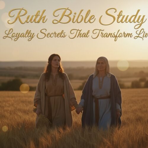 Beautiful image of two women walking hand-in-hand through a golden field at sunset, symbolizing loyalty and faith, perfect for Ruth Bible Study and spiritual growth content.