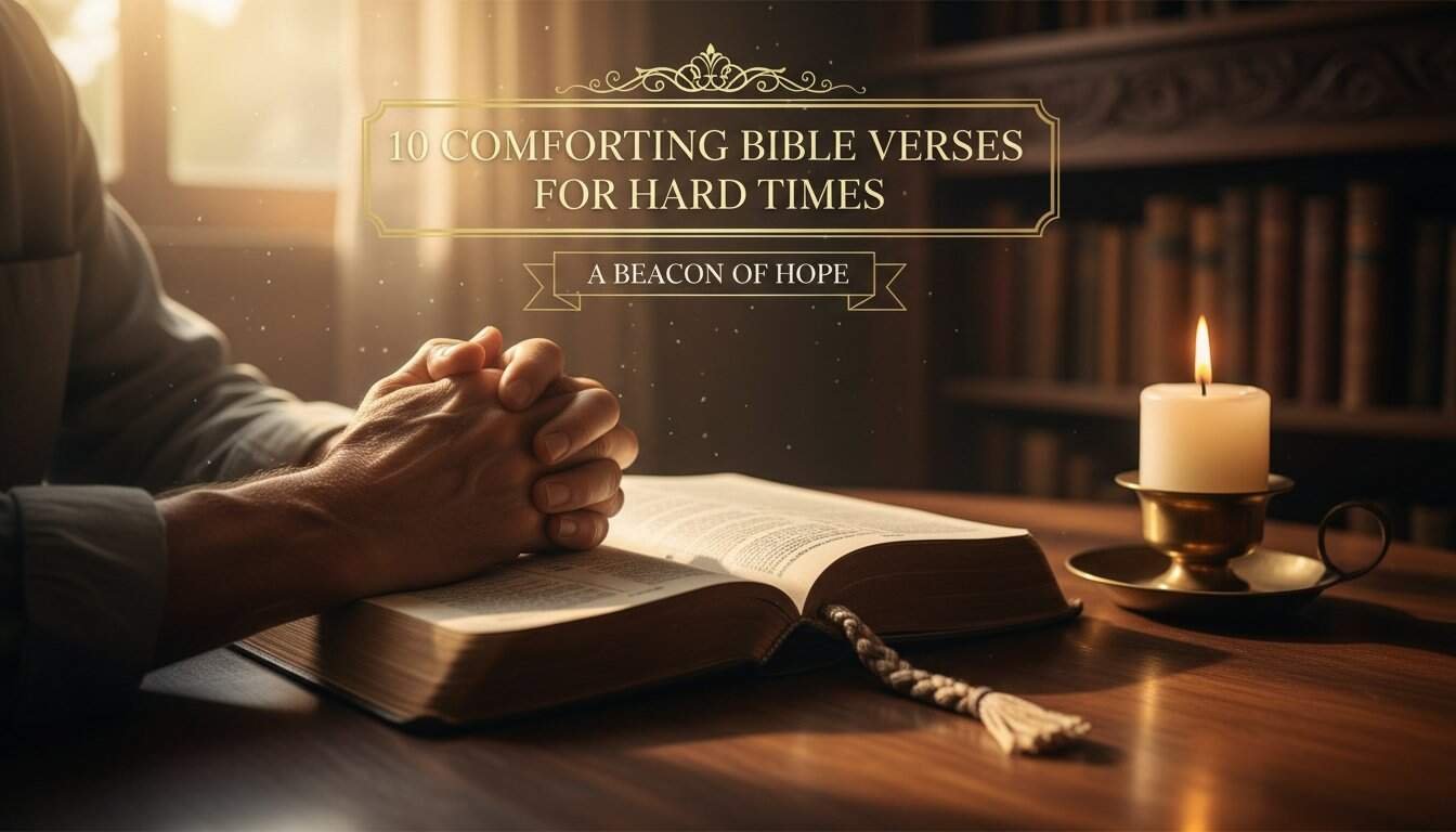 Person praying with open Bible and lit candle, symbolizing hope and faith during difficult times, perfect for spiritual comfort and biblical inspiration.